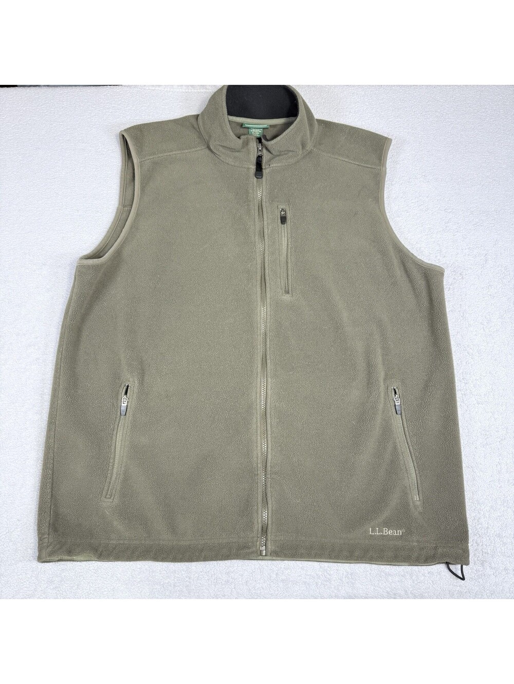 LL Bean Fleece Vest Mens XL Tall Green Full Zip Mock Neck Pockets